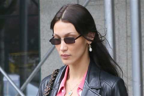 Bella Hadid wears a leather jacket to the NYC meeting