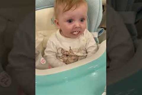 Baby tries cottage cheese for the first time