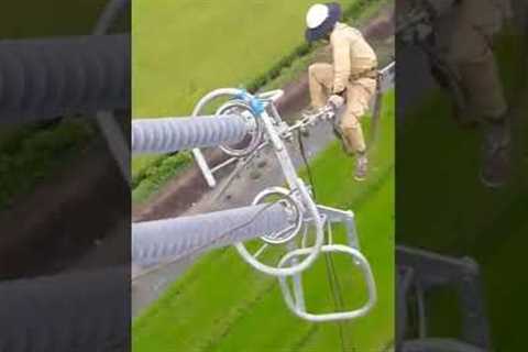 Brave electrician dangles 100 metres in the air as he repairs power lines