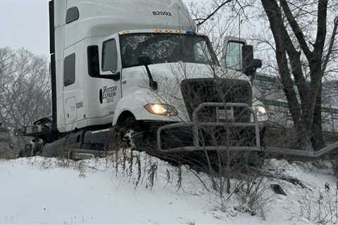 Tractor-trailer jackknifes on I-90 at East 72nd Street in Cleveland