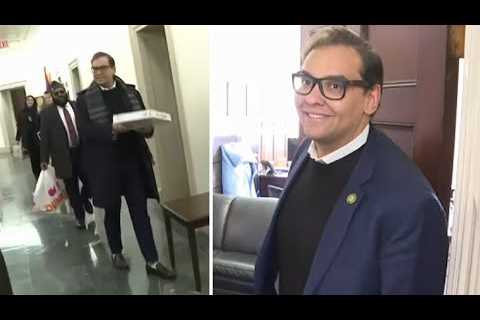 Congressman Santos gets coffee, doughnuts for reporters