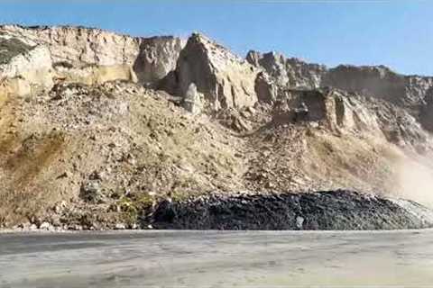 Massive 250-foot wide cliff collapses cutting California beach in half