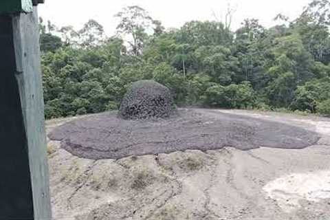 Rare mud volcano erupts spewing sludge onto surrounding grass