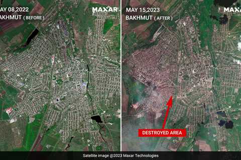 The latest satellite images from Ukraine show damaged schools and houses