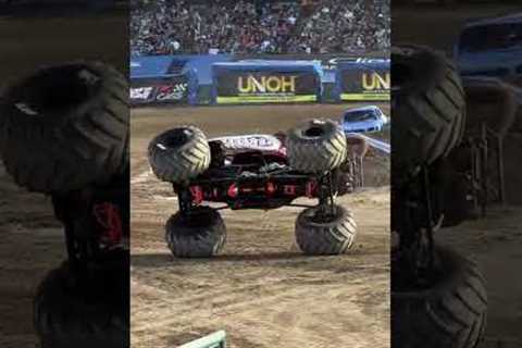 Monster truck performs breakdancing stunt