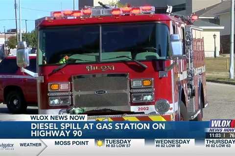 Biloxi crews cleaning up large diesel spill at Hwy 90 gas station