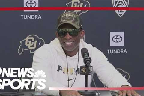 Deion Sanders speaks to media as rumors circulate about Texas A&M job