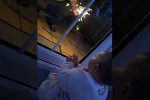 Baby is captivated by fireworks display