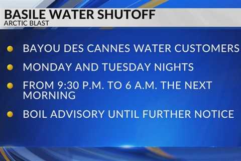 Basile water to be shutoff Monday and Tuesday night during cold weather