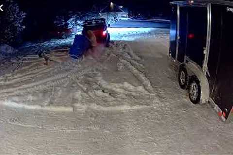 Husband tries to drive wife and trash bin to curb