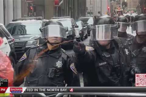 SF protests demanding ceasefire turn violent as police pepper spray demonstrators