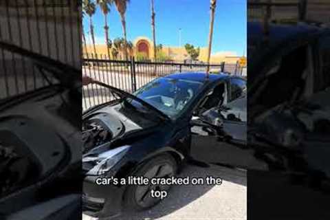 Instant regret! Man sits down hard on roof of Tesla and shatters the glass