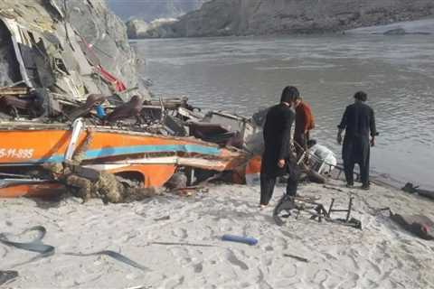 At least 20 dead and 21 injured in horror crash after bus plunges into a rocky ravine in Pakistan