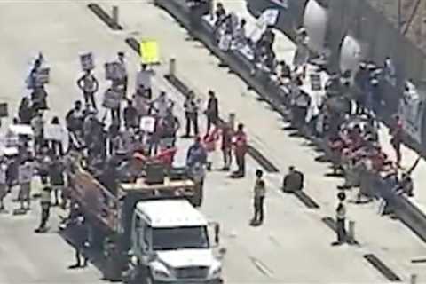Anti-ICE Rioters Shut Down Bridge in Downtown Los Angeles (VIDEO)